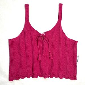 Old Navy Women's Fushia Tie-Front Sweater Tank Top Scallop Hemline Size XXL NWT